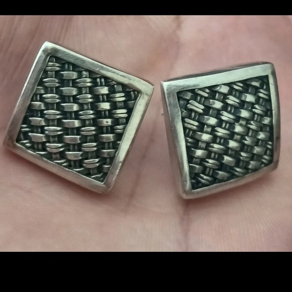 Vintage 925 Sterling Silver Suarti Bali Woven Chainmail Hollow Earrings Signed - Picture 3 of 9